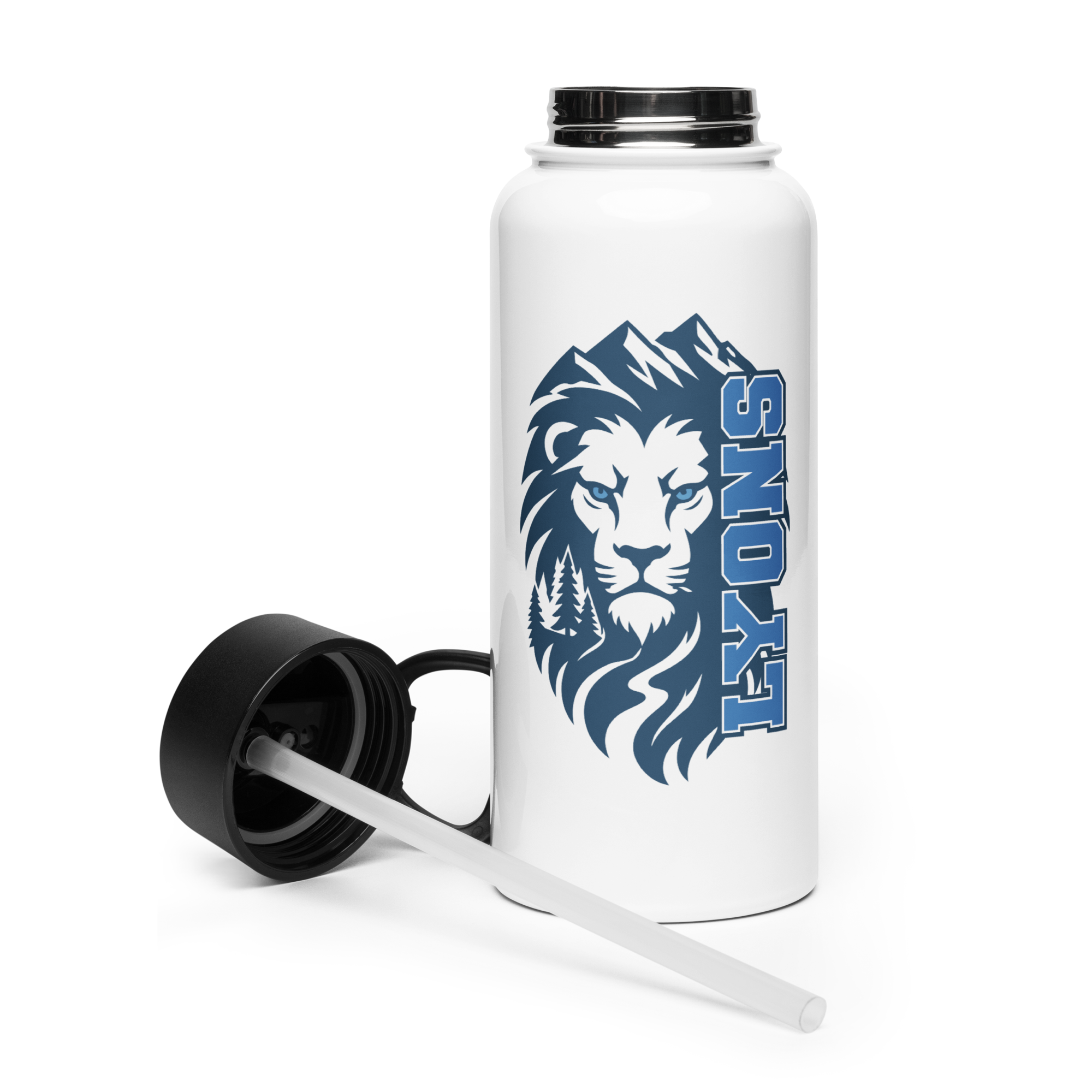 Mountain Stainless steel water bottle with a straw lid