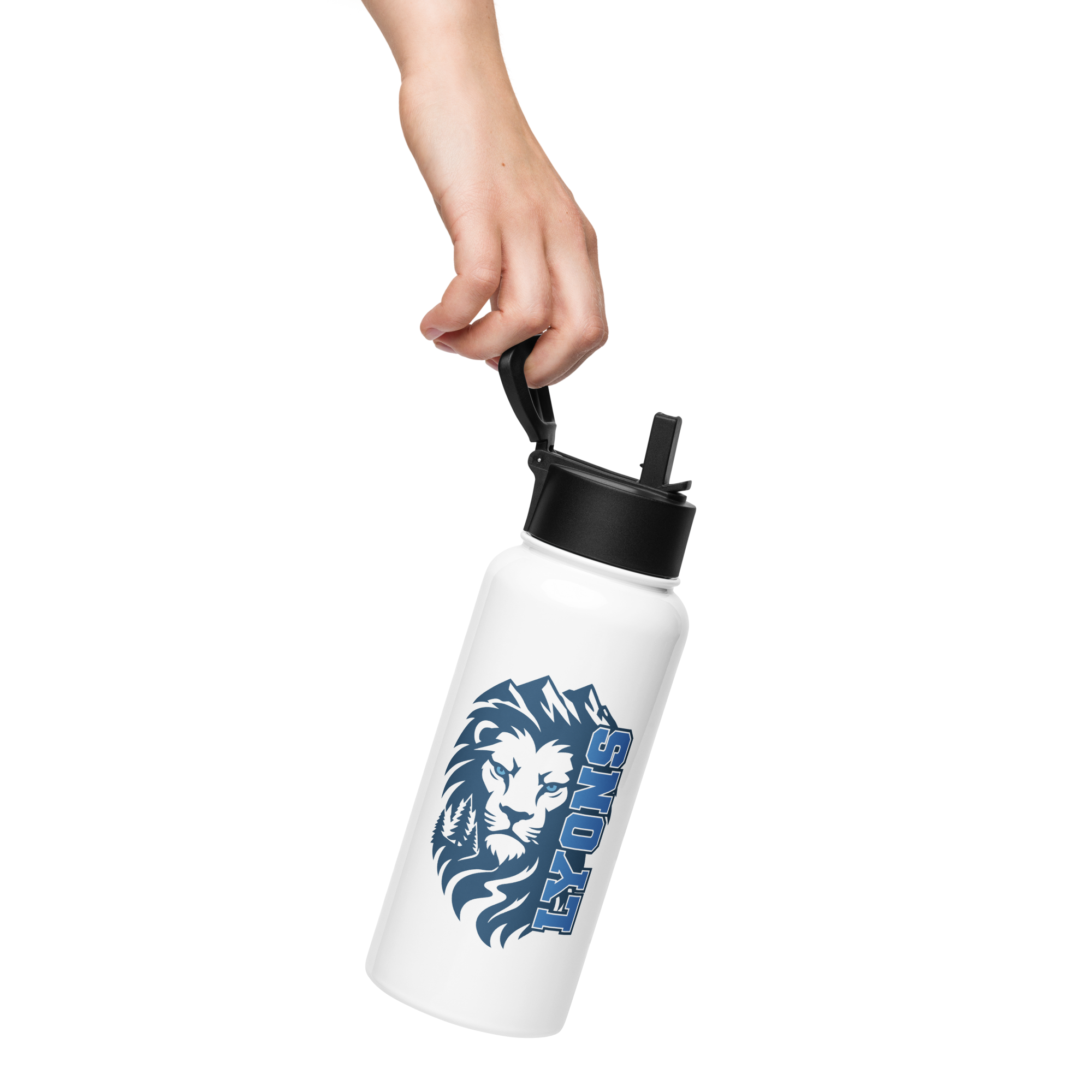 Mountain Stainless steel water bottle with a straw lid